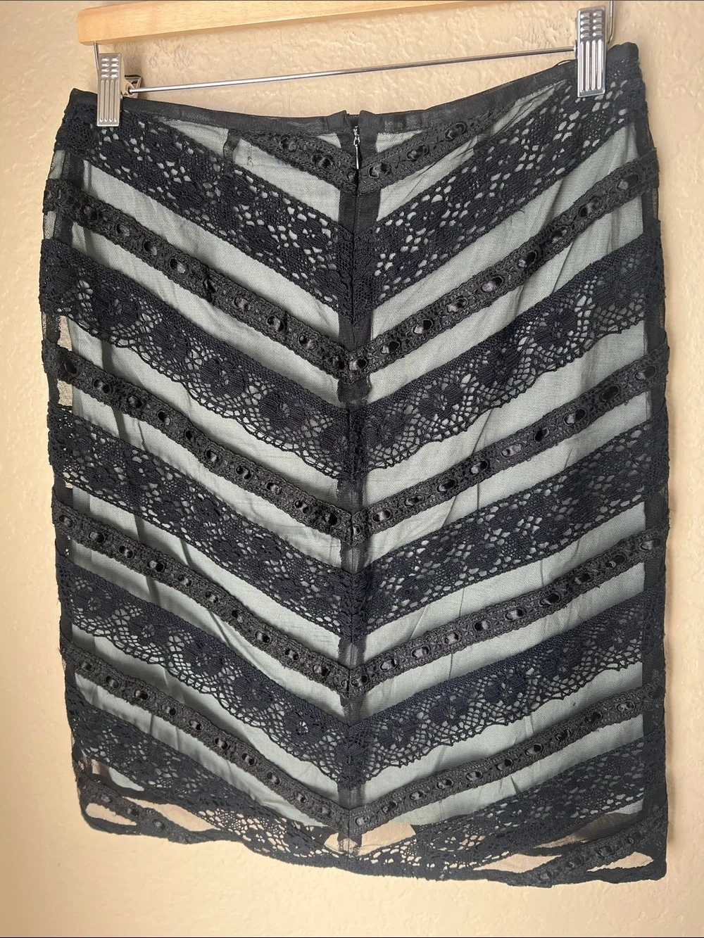Persaman New York black crocheted lace overlay gothic Victorian inspired skirt